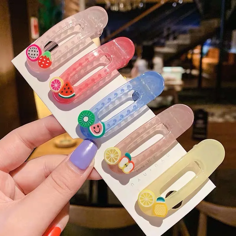 5Pcs/Set Sunflower Hair Clips For Women Friut Acrylic Hairpin Circle Rectangle Bb Children Girls Kids Accessories - купить по
