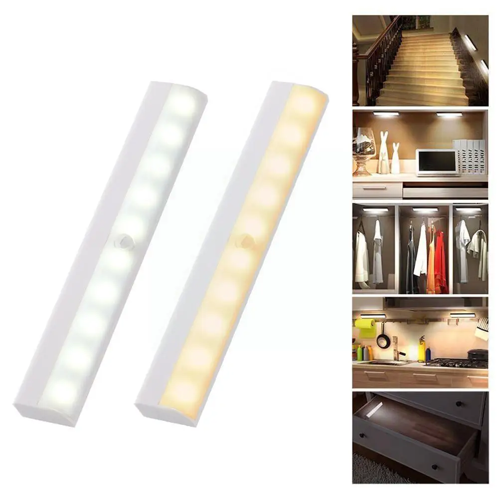 

10 Led Portable Wireless Pir Motion Sensor Light Infrared Induction Lamp For Closet Cabinet Wardrobe Stairway Drawer Porch U9h6
