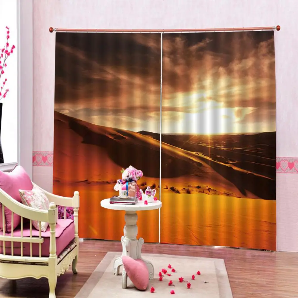 

Luxury Stereoscopic Blackout Window Curtain Living Room yellow Sunset desert curtains Blackout Drapes Decor(left and right side)