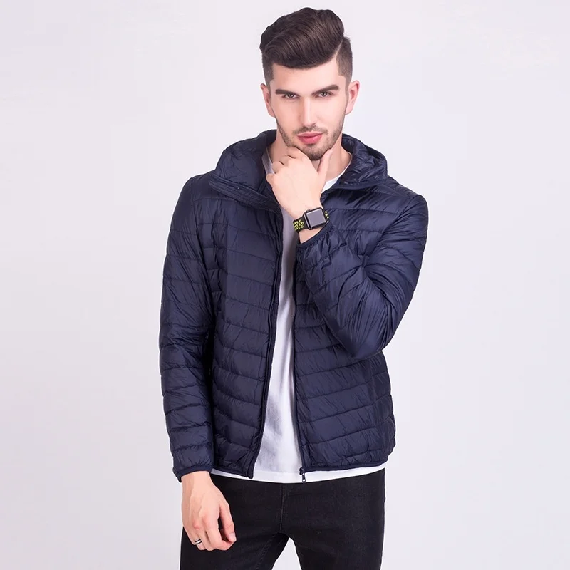 

Lightweight down jacket men's hooded 2021 Korean new long sleeve short men's coat large
