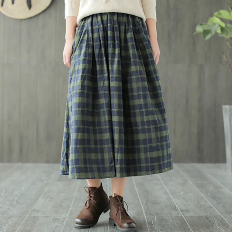 

Green Plaid check Women skirts A-line 2020 100%Cotton casual
