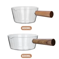 400600ml glass cooking pot milk pot with wooden handle instant noodle pot soup porridge pot glass cookware kitchen accessories