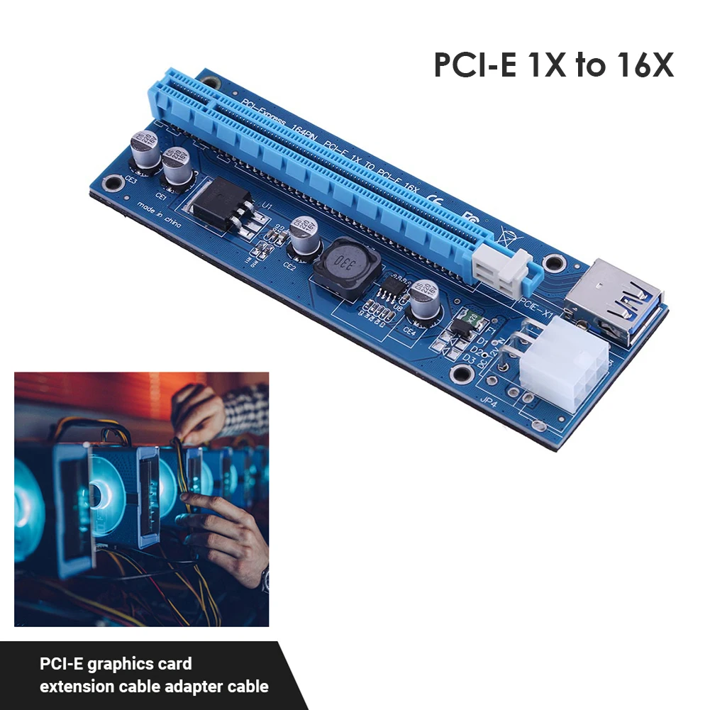 VER006S PCI-E 1X до 16X Райзер-карта PCIe удлинитель SATA к 4-контактному кабелю питания USB 3 0
