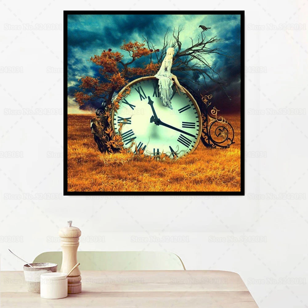 Современная полноформатная Алмазная картина сюрреализм фантастические часы и