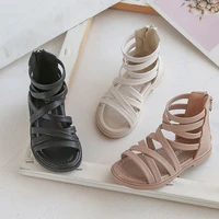 spring summer girls roman sandals high quality pu leather woven ankle boots toddler baby flats beach shoes baby espadrilles