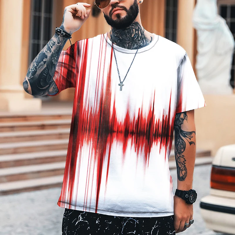 Мужская футболка с круглым вырезом Красная из 2022 лайкры и полиэстера ЭКГ-принтом