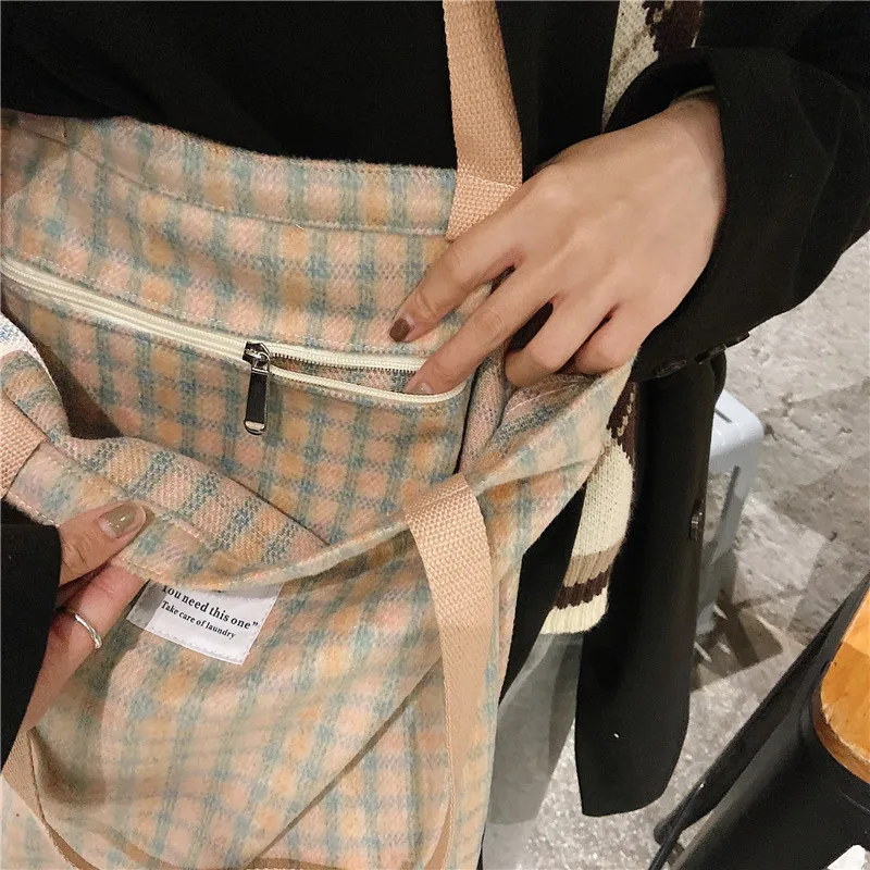 

women Corduroy Shoulder Bag New Casual Plaid Tote Soft Cloth Handbag Large Capacity Students Books Bag Eco Reusable Shopper Bags