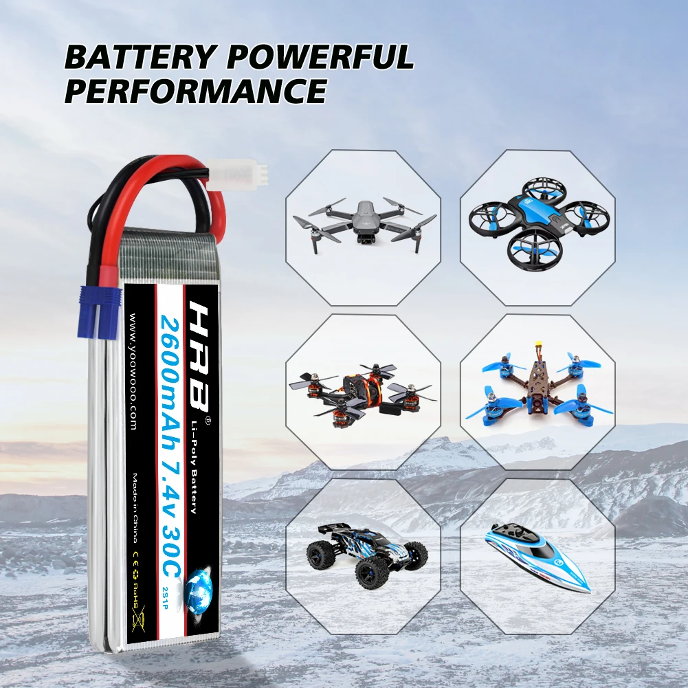 HRB 2S Lipo Аккумулятор 7.4V 2600мАч для дрона 30C с разъемами Deans EC2 EC3 для Hubsan H501S Wltoys V262 V333 RC самолета Quadcopter on.