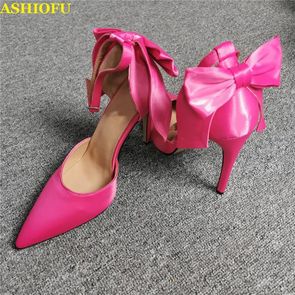 ASHIOFU Handmade Ladies High Heel Pumps Butterfly-knot Wedding Party Prom Dress Shoes Pointy Sexy Evening Slip-on Fashion Shoes