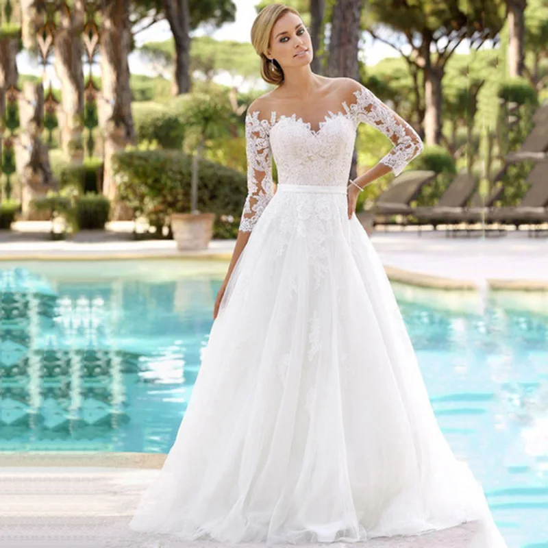 

BAZIIINGAAA Simple Wedding Dress Lace Little Beading Strapless Dress Luxury Wedding Gowns Bridal Can Be Washed Bride Dresses