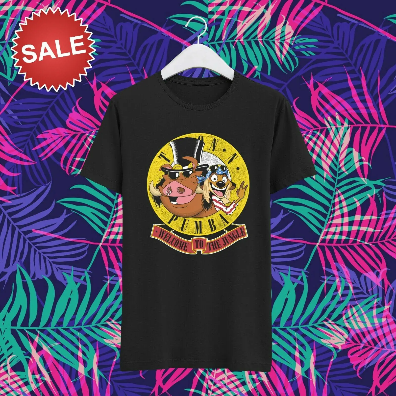 Черная футболка с принтом Король Лев Тимон и Пемба Добро пожаловать в джунгли ND005