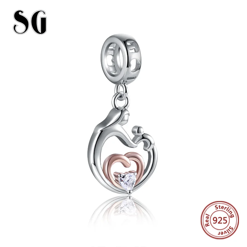 SGJF9703-P SG Серебро 925 амулеты мама и ребенок сердце Шарм fit pandora браслет с подвеской для ювелирных изделий для женщин Подарки новое поступление - Окраска металла: SGJF9703-P