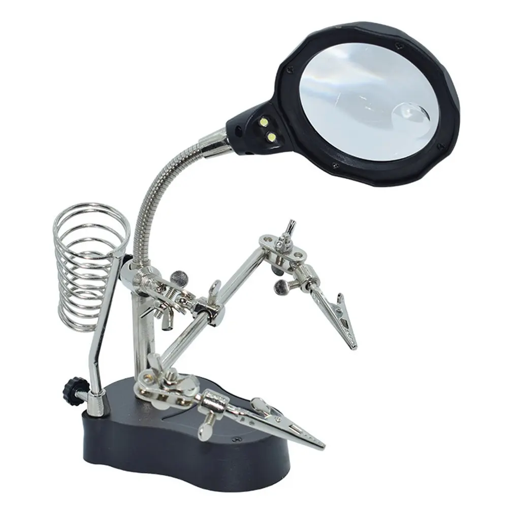 

Desktop Welding Magnifying Glass LED Light Auxiliary Clip Loupe Magnifier Hand Soldering Magnifying Glass Shelf