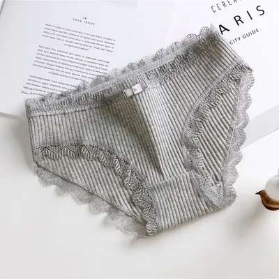 

Lingerie Underwear Women New 2021 Lace Panties Briefs Low Waist Solid Color Girls Cotton Femal Thread Lace Ladies Panties 3pcs
