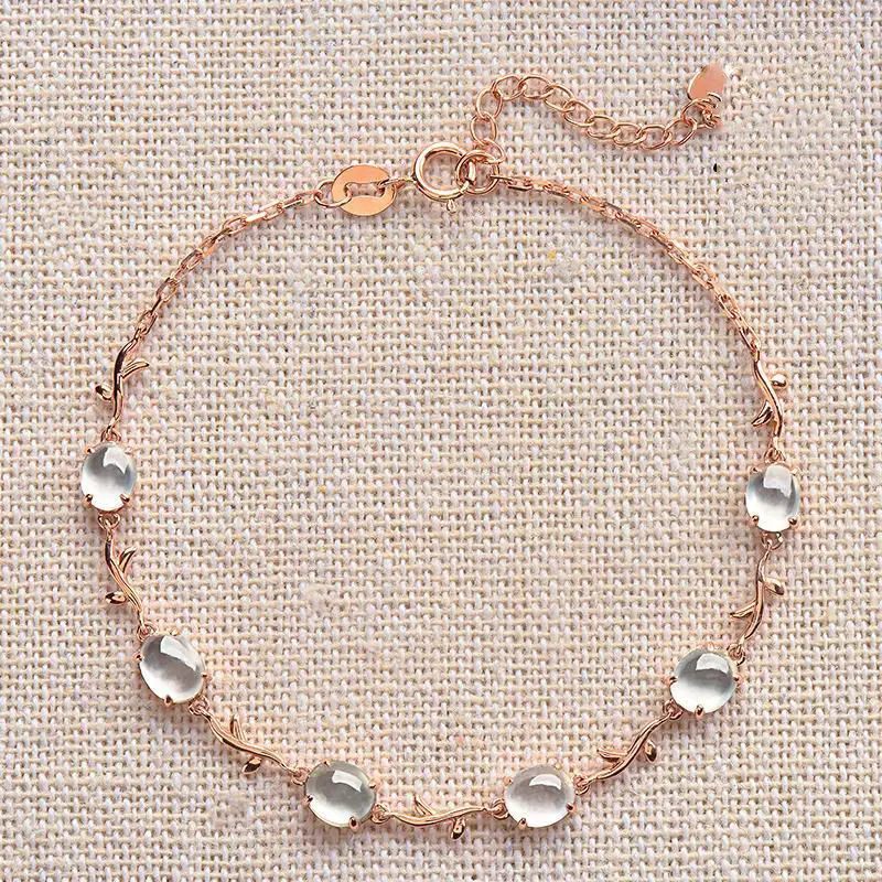 

European and American Ice-like Chalcedony Bracelet Women's Bracelet Ice-like White Ice Egg Noodles S925 Pure Silver Embeded Jade