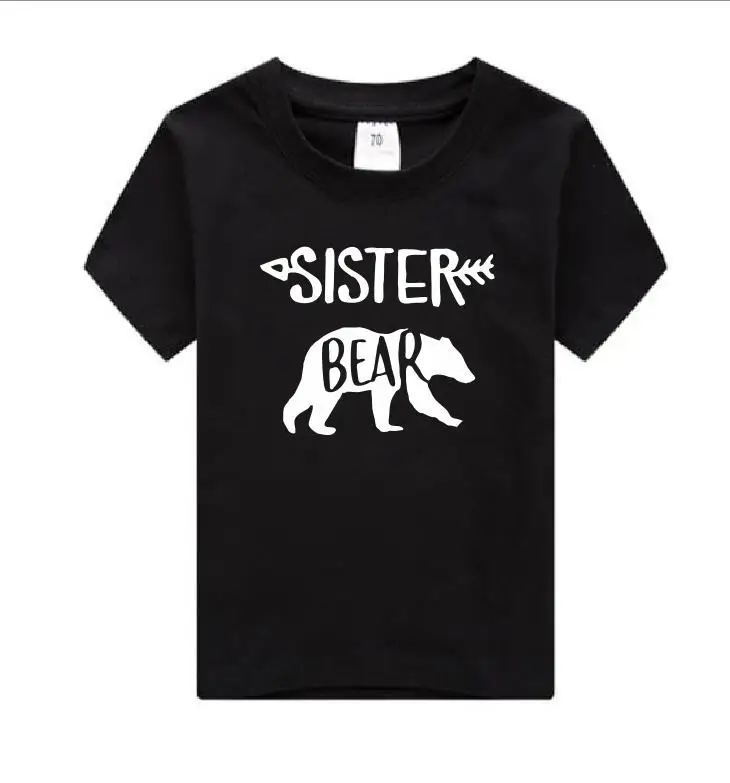 black KIDS SISTER Одинаковые футболки для всей семьи с изображением медведя, мамы, медведя, папы, медведя, футболки, повседневные футболки с короткими рукавами для маленьких девочек, хлопковые футболки, Прямая поставка - Цвет: black KIDS SISTER