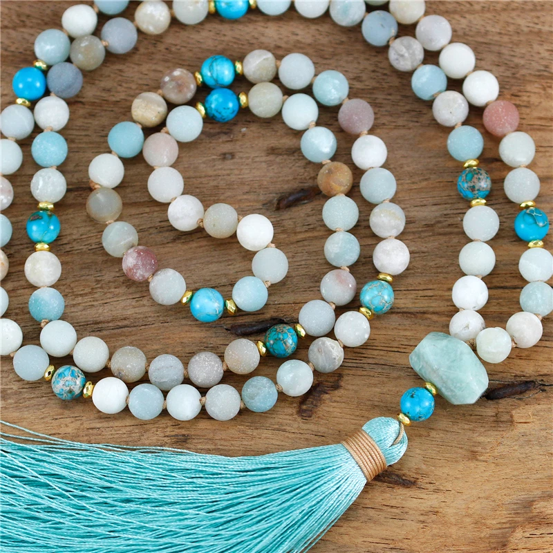 Шикарные драгоценные камни ручной работы 108 мала Амазонит женское ожерелье