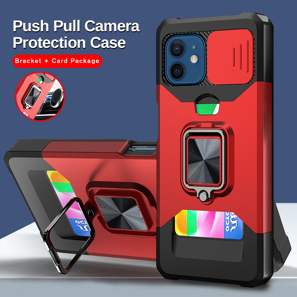 Фото Противоударный чехол с кольцом-подставкой для iPhone 13 слот карт кошелек нажимом Противоударный чехол с кольцом-подставкой для iPhone 13 слот карт кошелек нажимом