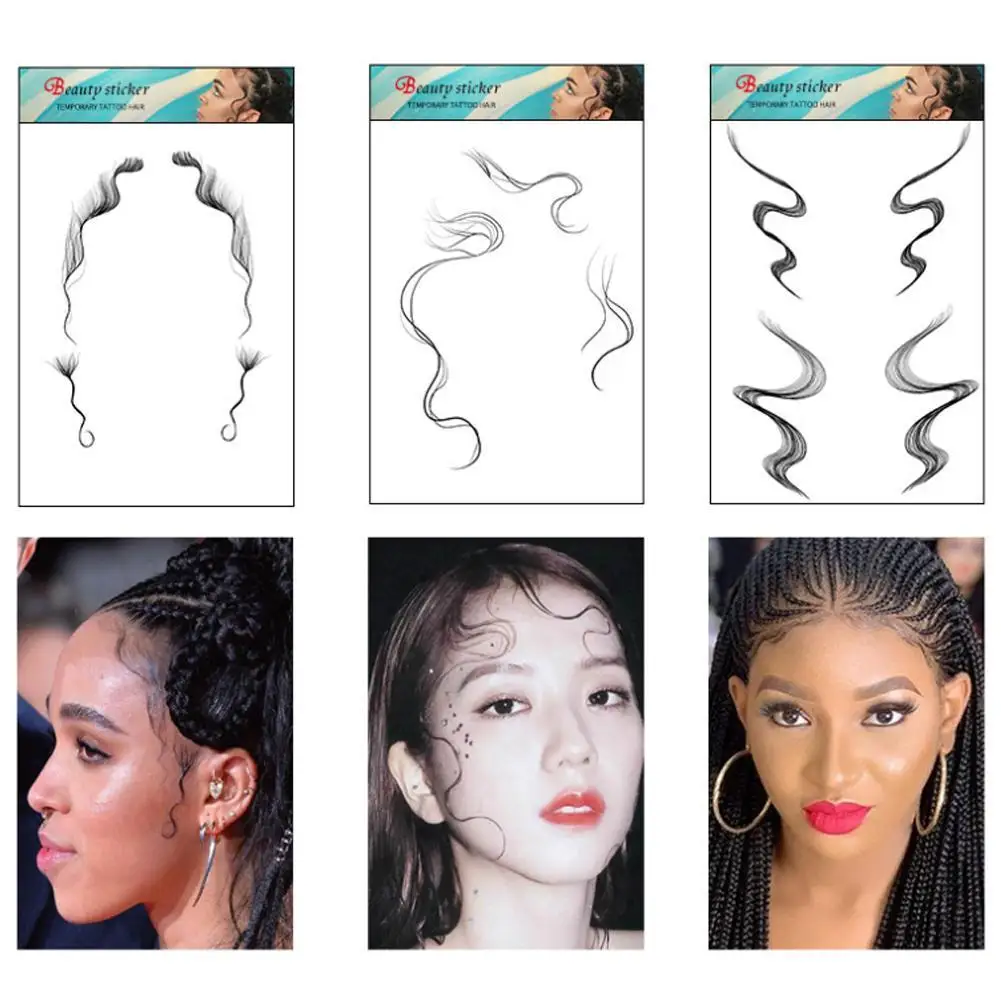

18 Styles Baby Hair Edge Tattoo Stickers Edges Curly Hair Salon DIY Hairstyling Hair Tattooing Template Hair Lasting Makeup Tool