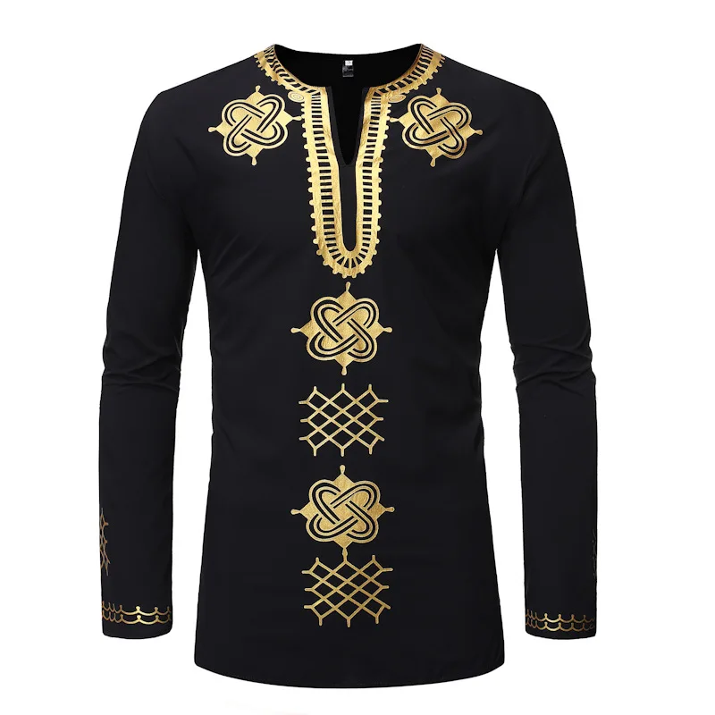 

Richkeda Store New 2021 Men Black African Clothes Brand New African Dashiki Print Mens Dress Shirts Hip Hop Streetwear Shirt Men