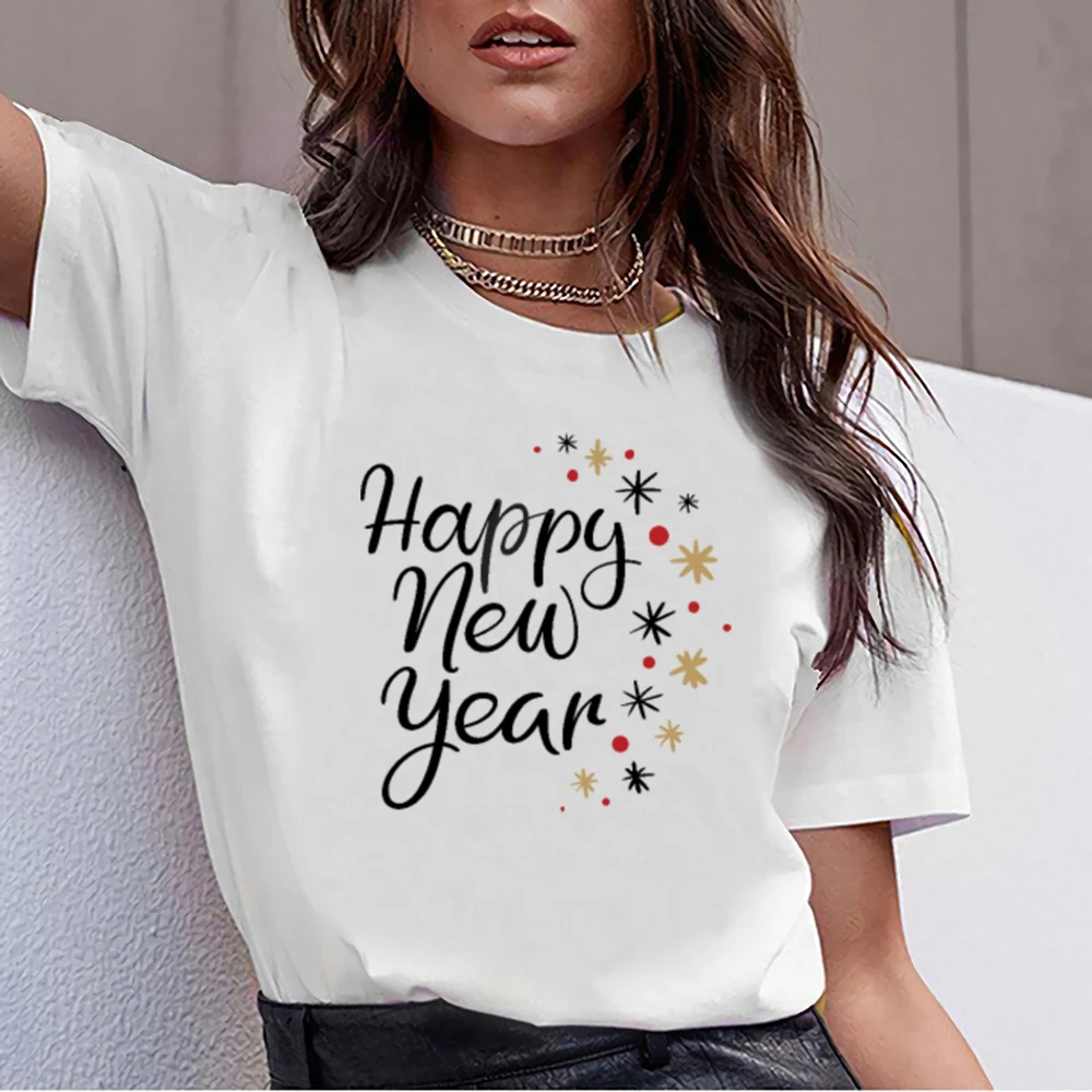 

Tops T Shirt Women happy new year Fit Inscriptions Short Female Tshirt