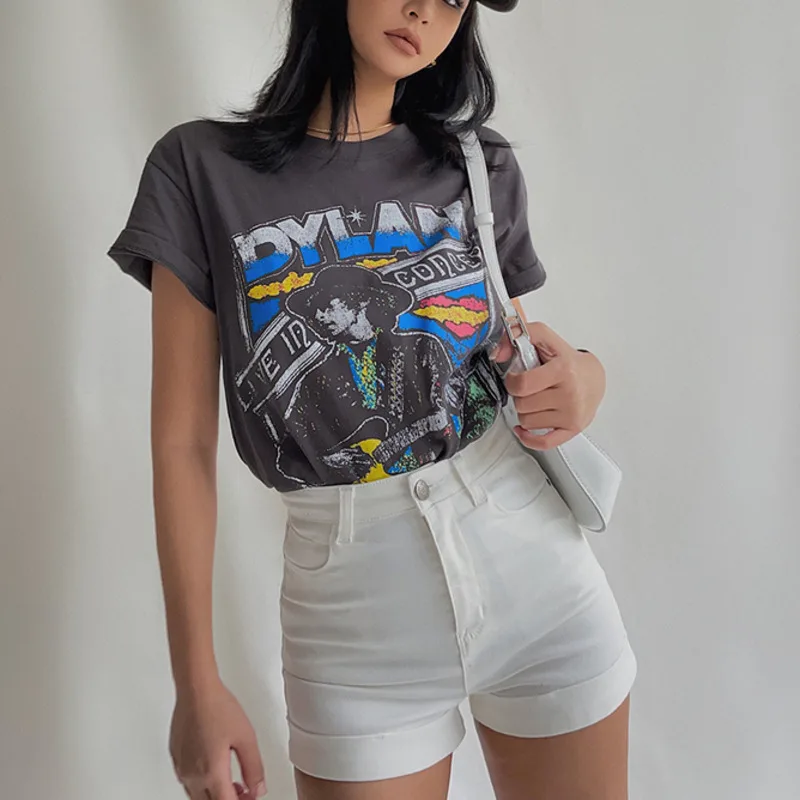 

Women Vintage Rock Bassist Print Short Sleeve T-shirt S938