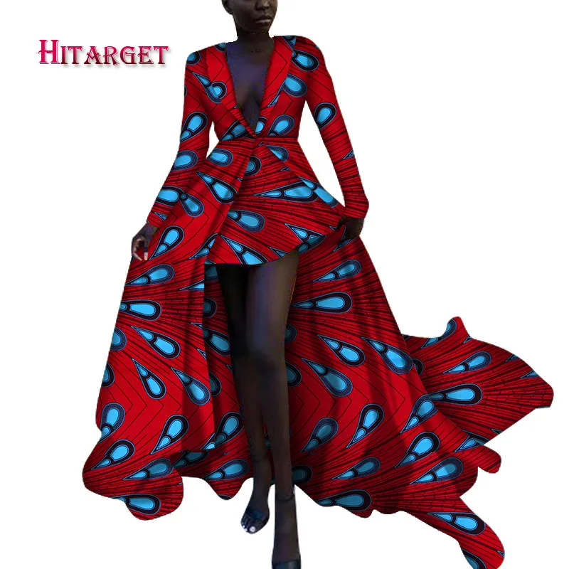 

Plus Size Women Traditional African Deep V-neck Long Dresses Brand Custom Clothing African Wax Dashiki Dresses For Women WY7224