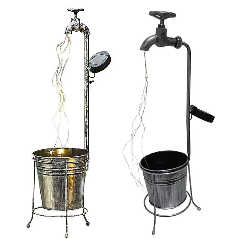 

Solar Powered Water Faucet Light LED Garden Art Light Decor with Metal Watering Flowerpot Lamp Garden Lawn Lamps Outdoor Decor