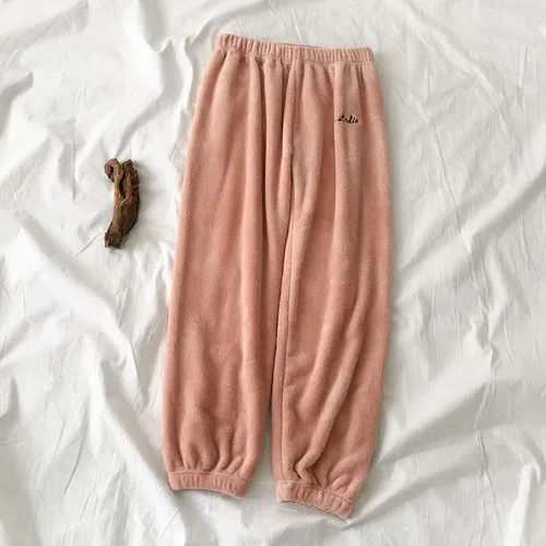 apricot pink Neploe новые осенние зимние брюки женские мягкие теплые домашние пижамы брюки повседневные коралловые флисовые свободные ленивые брюки 54912 - Цвет: apricot pink