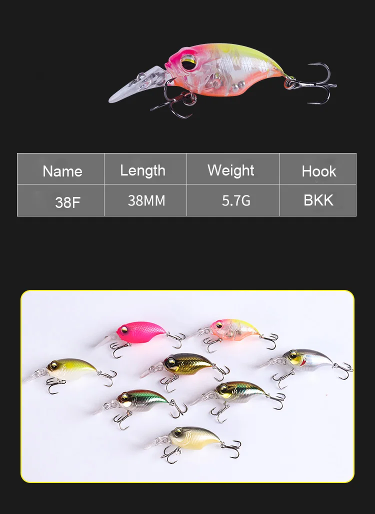 BassLegend Fishing Floating Mini Crankbait Griffon Bait Bass Pike Trout Lure 38mm 5.7g Depth 1.2m Rattle