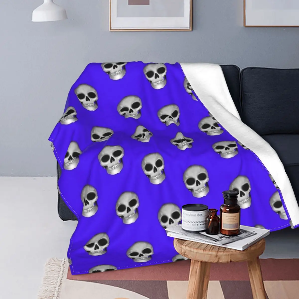 

Manta azul y púrpura con calaveras brillantes, colcha a cuadros para cama, toalla de playa, manta ponderada de verano