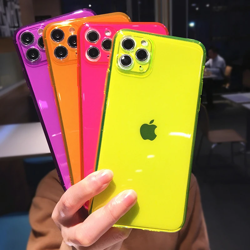 Fashion Fluorescent Solid Color Phone Case For iPhone 14 Pro Max 13 12 Mini 11 XR X XS 7 8 Plus SE 2020 Soft Transparent Cover