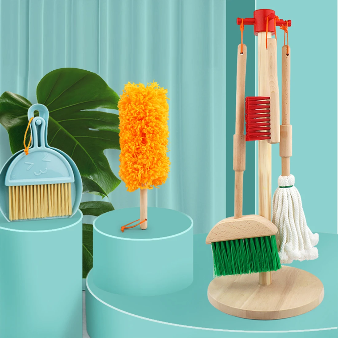 

6pcs/Set Wooden Housekeeping Cleaning Toy Set Broom Mop Brush Pretend Play Early Educational Toys Tool Kit For Kids Children