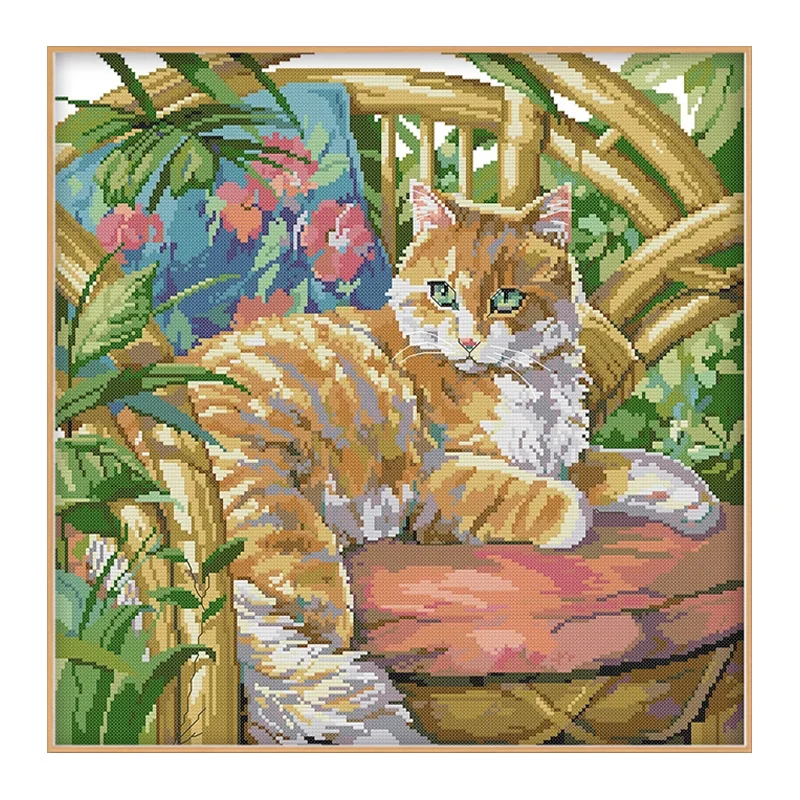 

Набор для вышивки крестиком с изображением кошки на стуле, наборы для вышивки с животным принтом, 11CT 14CT, сделай сам, домашний декор