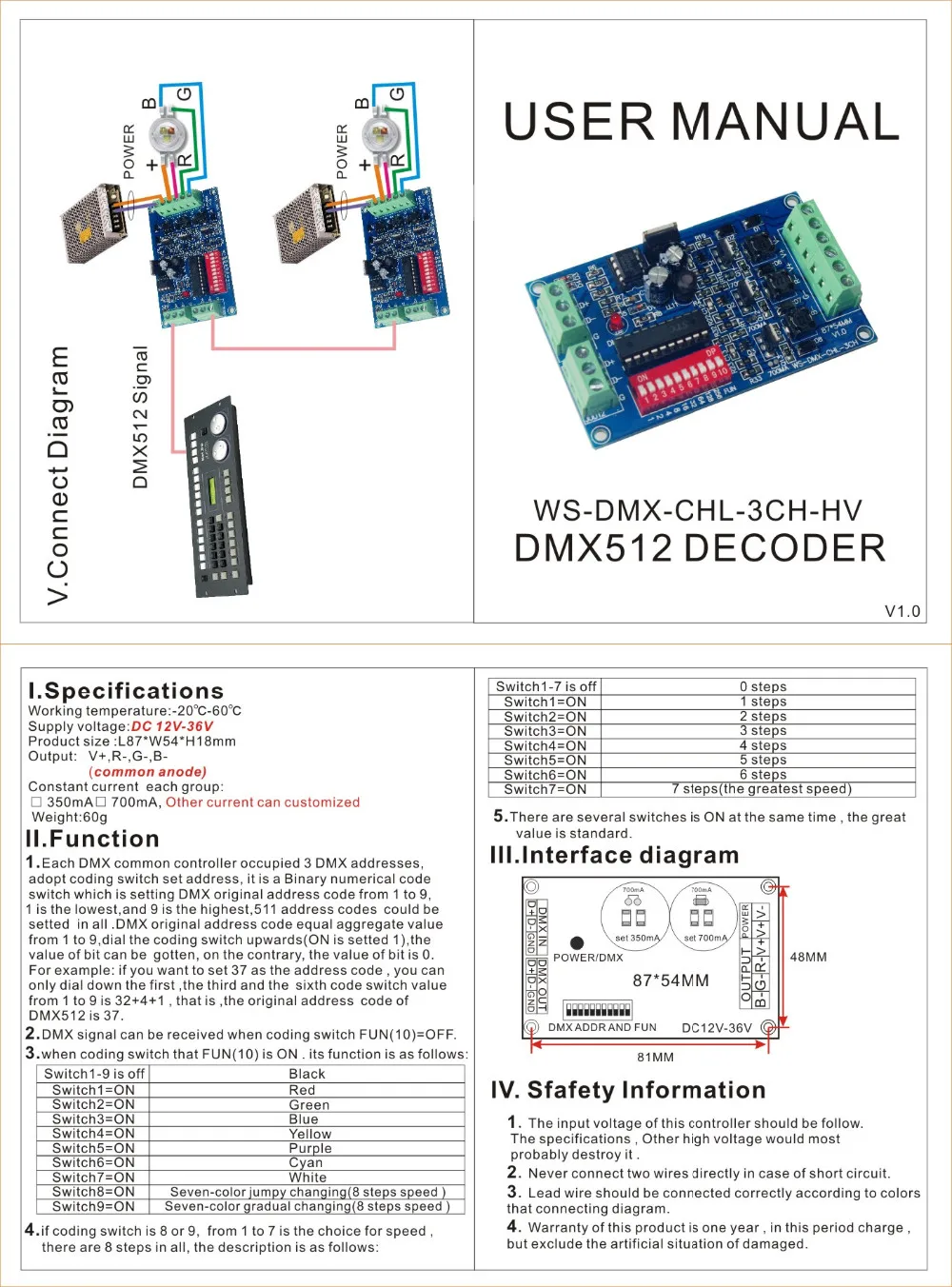 Проектор постоянного тока 350 мА * 3CH DMX512 декодер RGB светодиодный контроллер для