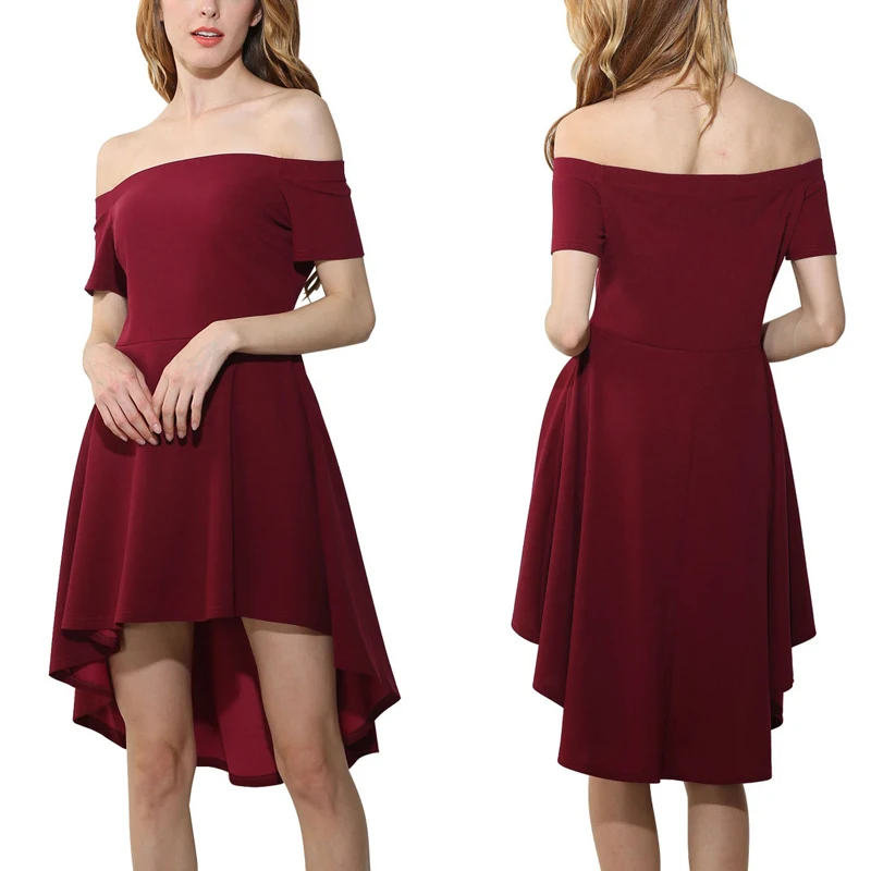 Женское платье на одно плечо с коротким рукавом большое оборками красное синее