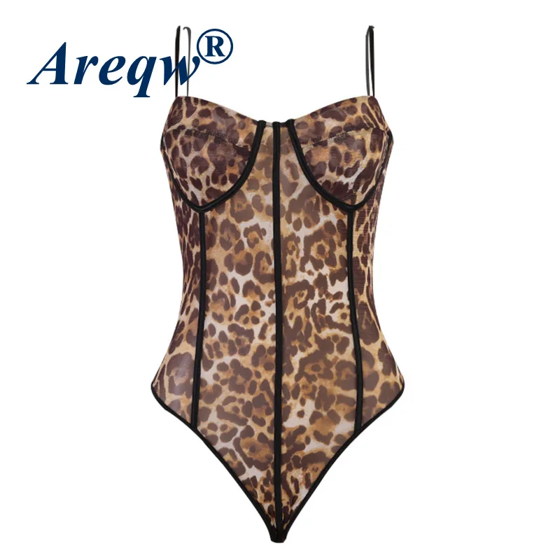 

Leopard Print Breast Sling Bodysuit Spring/Summer 2021 Slim Sleeveless Halter Top