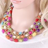 hahatoto all seasons womens semi precious stone turquoise strands beaded necklace statement choker jewelry fashion