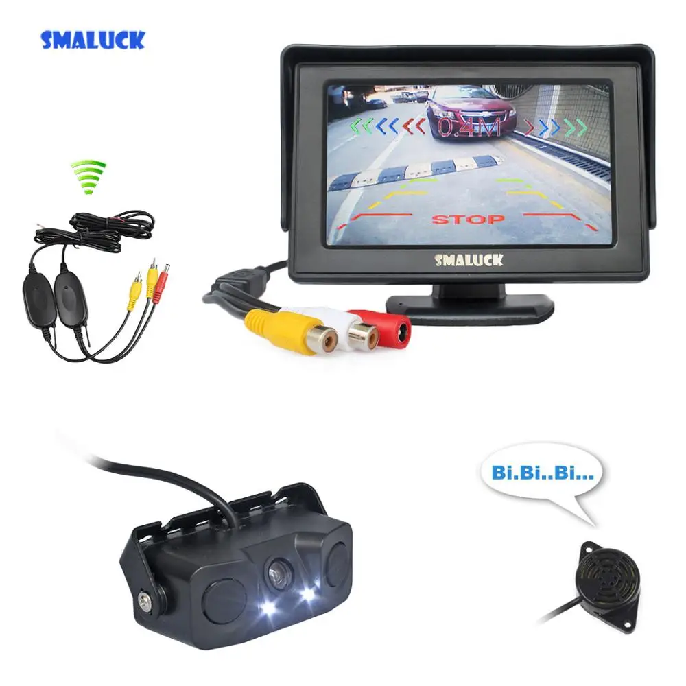 SMALUCK беспроводной 4 3 &quotцветной TFT ЖК дисплей автомобильный монитор +