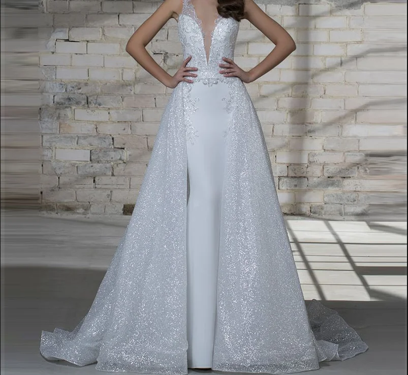 White Detachable Tulle Overskirt Shiny Wedding Skirt Bridal removable Train Bridal Skirt custom size