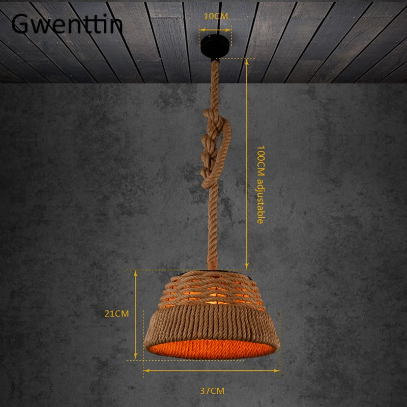 

Hemp Pendant Lights Retro Home Art Decor Loft Industrial Hanging Lamp for Dining Room Cafe Pub Bar Led Light Fixtures Luminarias
