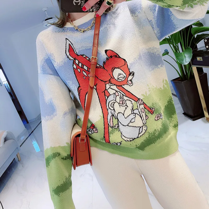 Женский свитер оверсайз с вышивкой длинный вязаный контрастных цветов