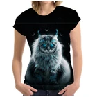 Женская футболка в стиле Харадзюку, летняя одежда с популярными монетами для женщин, новинка 2021, фотография кошки, синего цвета в стиле хип-хоп