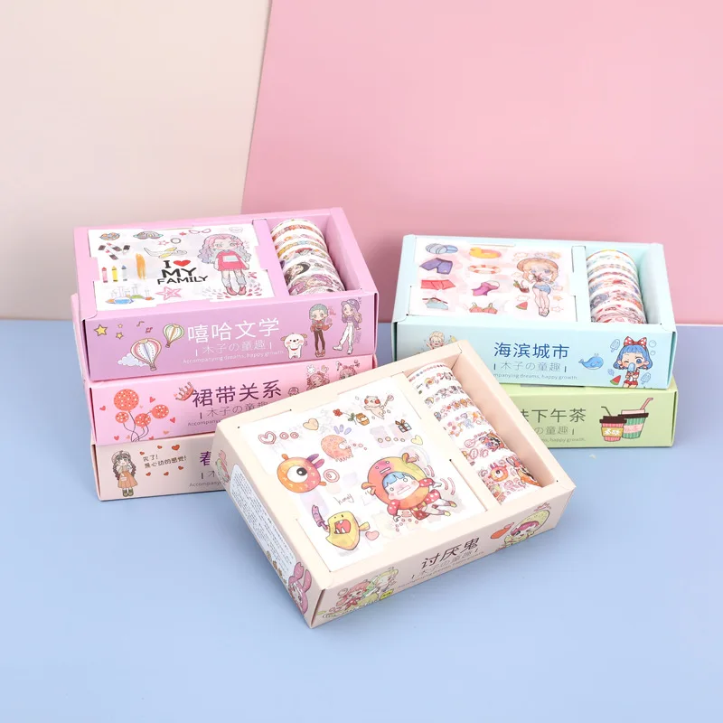 

9+7pcs Gift Package Sticker Washi Tape Set Cute Dessert Girl Paper Tapes for Journal Scrapbooking DIY Deco Kawaii Masking Tapes