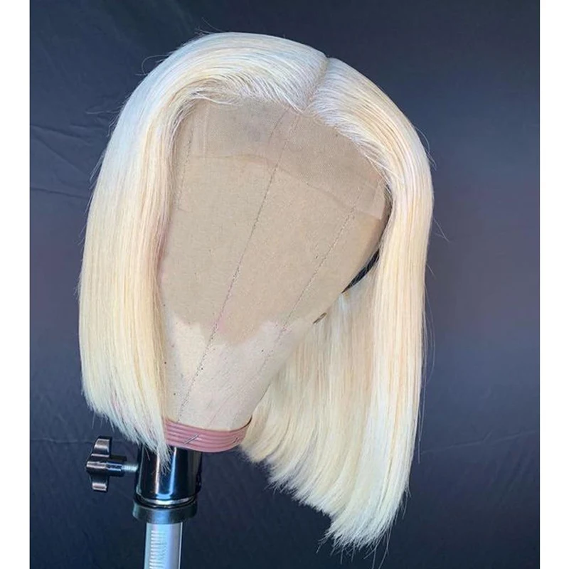 Peruca de Cabelo Parte do Meio Base de Seda do Plutônio Cabelo Brasileiro Pré-arrancado Glueless Perucas Loira Curta Bob Humano 5×5 613