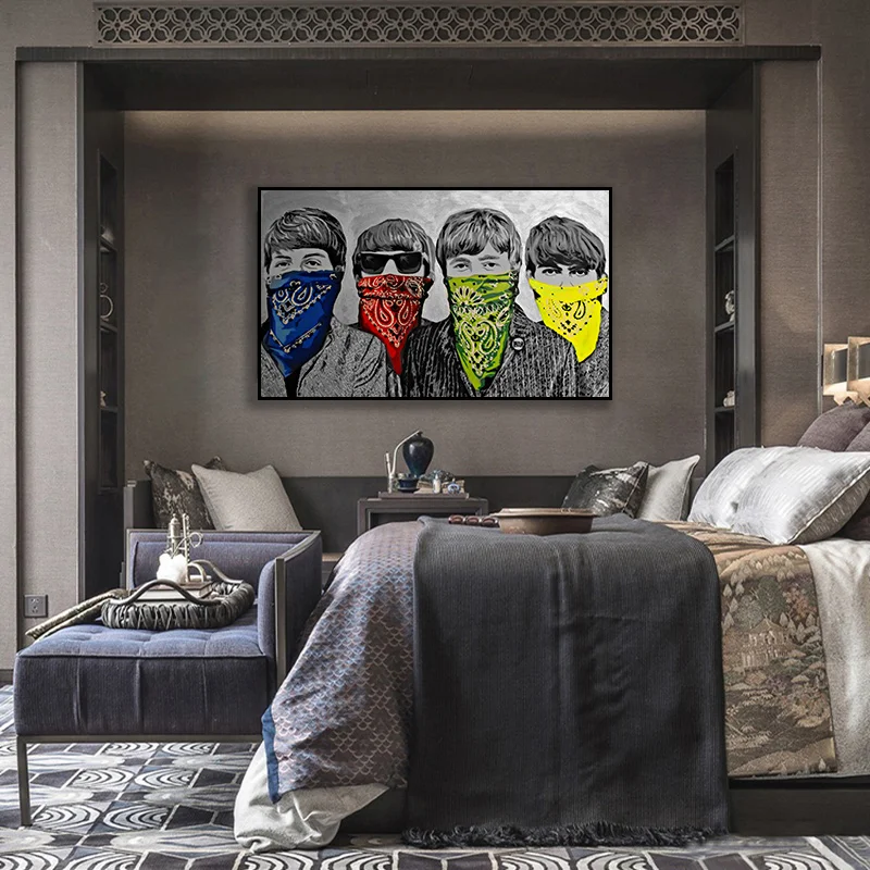 

Famous Beatle Masked Watercolour Graffiti Nordic Canvas Painting Wall Art Poster Prints Street Picture Living Room Decoration