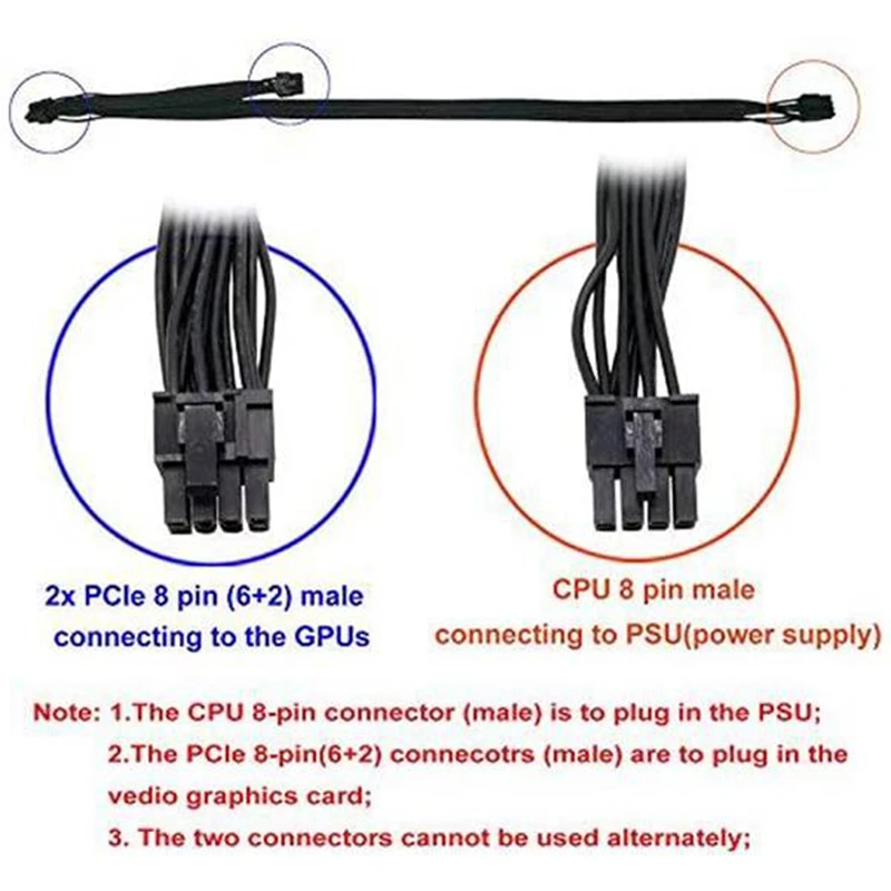 

5Pcs ATX CPU 8 Pin Male to Dual PCIe 2X 8 Pin (6+2) Male Power Adapter Cable for Corsair Modular Power Supply(63cm+23cm)