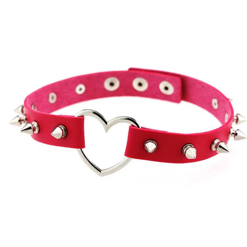Rose Red Модные сексуальные Harajuku сердце кулон чокер Спайк Готическая кожа ожерелье женщин панк цепочка на шею ювелирные изделия-ожерелья - Окраска металла: Rose Red