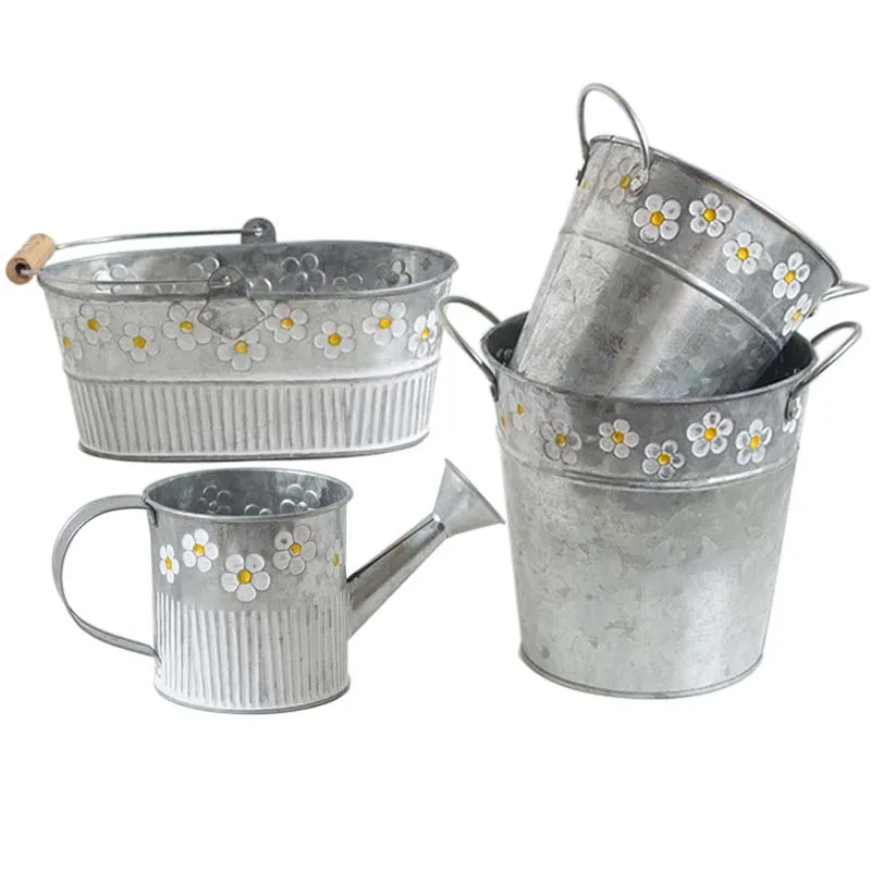 

Metal Iron Bucket Flower Pot Embossed Iron Flower Flower Home Living Room Garden Plant Flower Pot Decoration Gardening Supplies