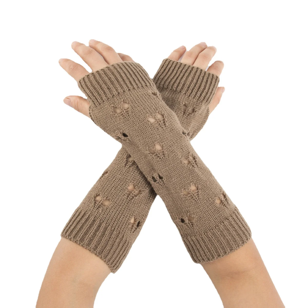 

Autumn and winter new style jacquard love knitted wool warm arm cover for men and women mid-length ski fingerless gloves